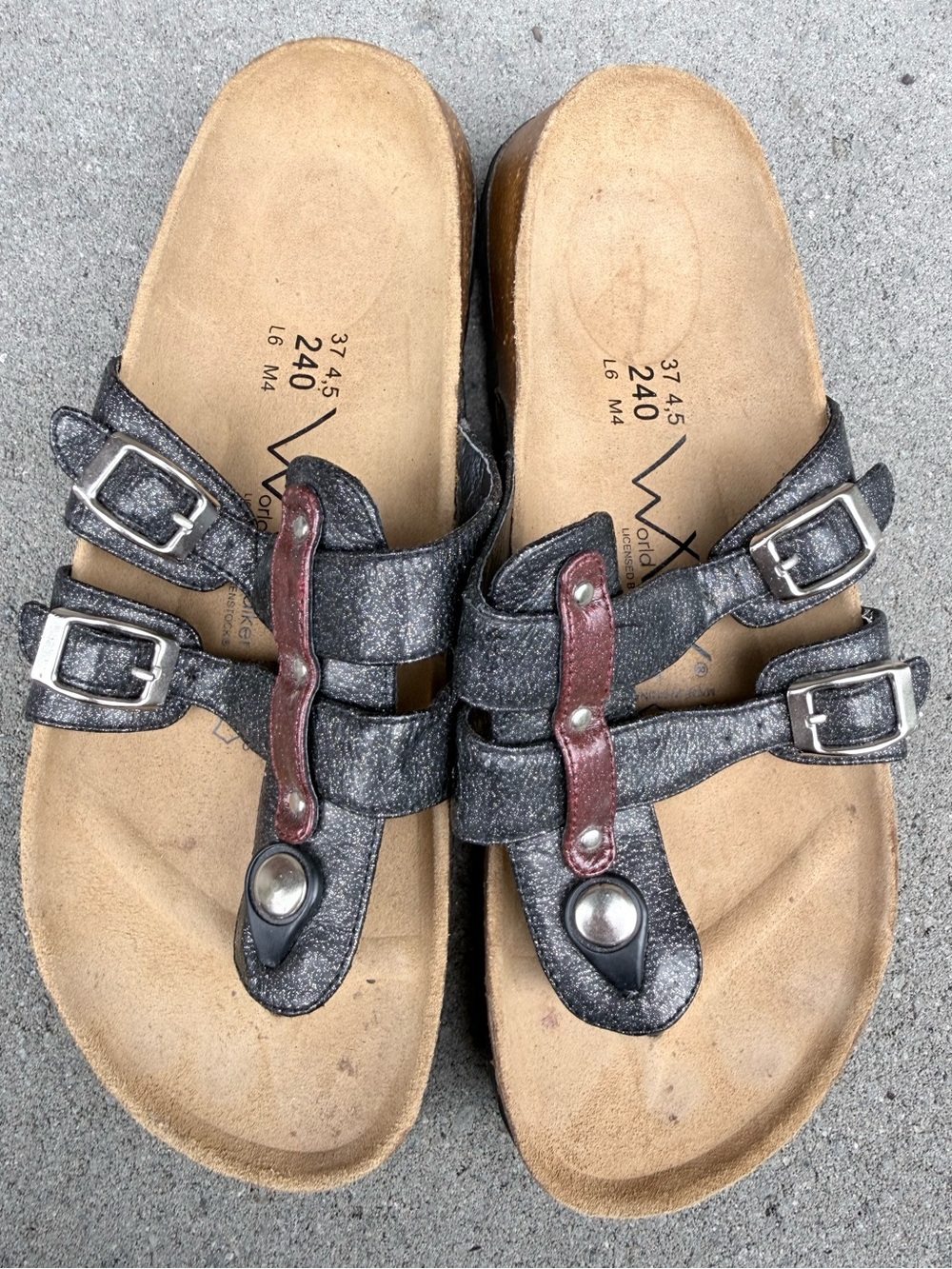 World Walker Licensed by Birkenstock Shimmer Leather Footbed Sandals Size 37